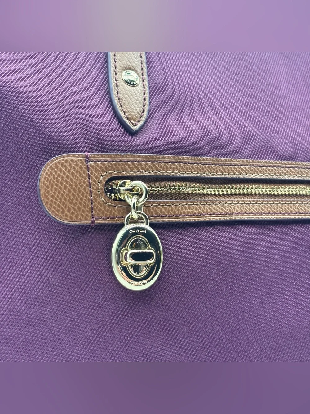 Coach Sawyer Plum Canvas & Leather Tote Bag Gold Hardware Charm F37237 G9075 - Picture 3 of 16